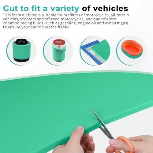 Foam Air Filter Material Sheet for Uni Filter - BF-1 BF1, 14" X 17" X 5/8", 65-PPI Green Fine Foam Sheet Universal & Reusable for Most Motorcycle ATV Scooters, Dirt Bike, UTV & Small Engines