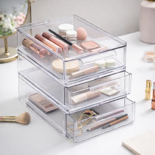 BINO | Clear Stackable Storage Drawers, Small - 6 Pack | Clear Storage Drawers with Built-In Handles | Durable Plastic Organizer Drawer | Modular Stackable Drawer Acrylic Organizer - size: 6 Pack - Small