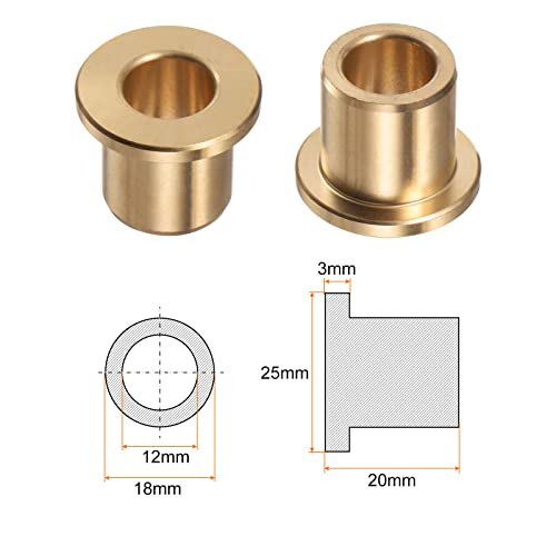 HARFINGTON 2pcs Flange Bearing Sleeve 12mm Bore 18mm OD 20mm Length 3mm Flange Thickness Bronze Bushing Self-Lubricating Bushings Sleeve for Industrial Equipment - size: 12mmx18mmx20mm