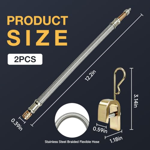 2 PCS 12" Metal Valve Stem Extenders, Flexible Stainless Steel Car Tire Valve Extension Kit with Clamps, Universal Braided Tire Stem Extender for Cars Trucks Trailers RVs - color: 12"