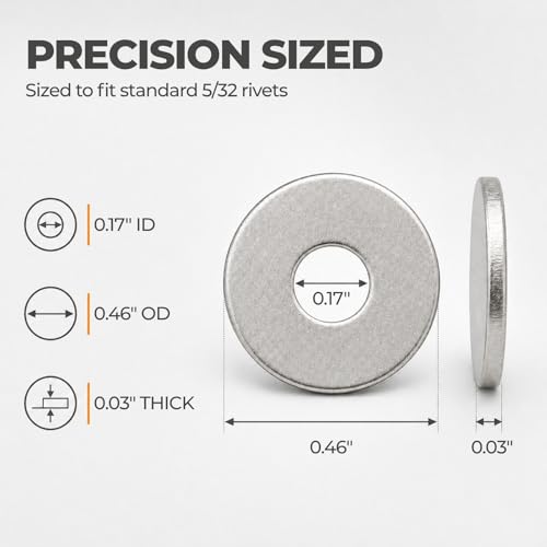 5/32 Rivet Washers, 100 PCs M4 304 Stainless Steel Reinforcement Bulk Pack Washers for Pop Blind Rivet Fastening - color: Silver, size: 5/32