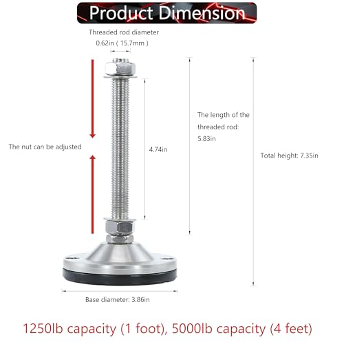 Heavy Duty 5000 lb Capacity Stainless Steel Adjustable Leveling Feet for Shelving,Machinery Devices, Workbench,Furniture,M16 Thread, 3.89inches Dia Base, Anti-Slip Nylon Pad - color: Black, size: B3.89in x M16 x H5.91in