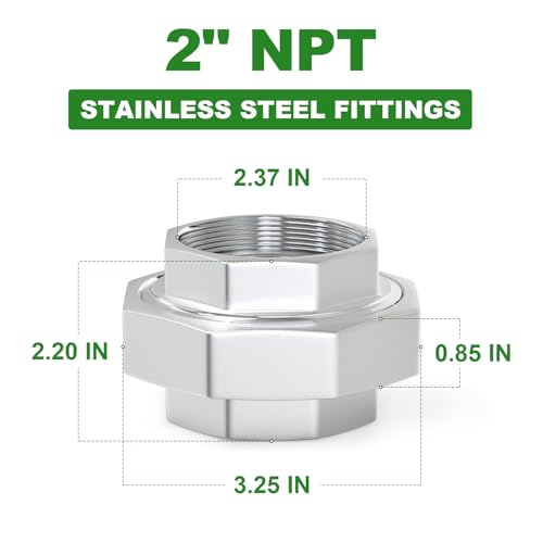 TAISHER 1PCS 304 Stainless Steel Union, 2" NPT Female Cast Pipe Fitting - size: 2" FNPT