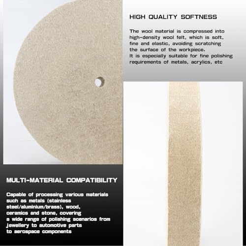 Wool Buffing Wheel 5/8 Inch Arbor Hole Wool Felt Polishing Wheel for Stainless Steel Metal Fits Bench & Die Grinder