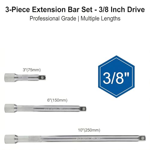EMSTAR 3/8 Inch Drive Socket Extension Set, 3/8 Ratchet Extension Set Include 3", 6", 10" (75mm, 150mm, 250mm), Premium Cr-V Steel, Impact Ready - size: 3/8" Drive Socket Extension