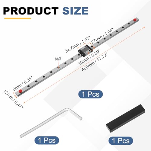 uxcell MGN12C 450mm Linear Sliding Rail Guide with MGN12C Sliding Carriage - size: 450mm