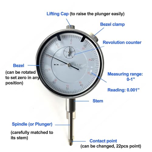 0-1.0" Dial Indicator with Magnetic Base, Adjustable Long Arm Magnetic Dial Indicator Professional Dial Gauge 0.001"