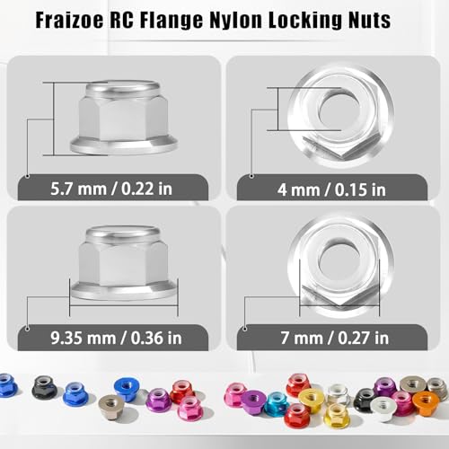 12Pcs M4 Flange Nuts Aluminum, M4-0.7mm Hex Flange Nylon Insert Lock Nuts for 1/10 Scale RC Car Traxxas Slash 4x4 2WD Stampede VXL Rustler VXL HPI Redcat Axial Racing Truck Buggy Crawler Wheels Silver - color: Silver, size: 12Pcs