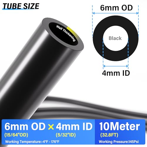 TAILONZ PNEUMATIC Black 6MM OD 10 Meter 32.8ft PU Polyurethane Air Tubing Kit Pipe Hose Air Line Tubing Air Hose Fittings Push to Connect Fittings(29PCS) - color: Black, size: 15/64" OD - 32.8 FT