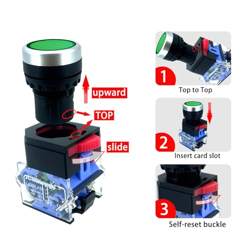 Waterproof Push Button Switch Box, IP67 Rated, Outdoor Industrial Start/Stop Control Box with Protective Cover (Green/red/Emergency Stop Button Switch Box) - color: Green/red/ emergency stop button switch box