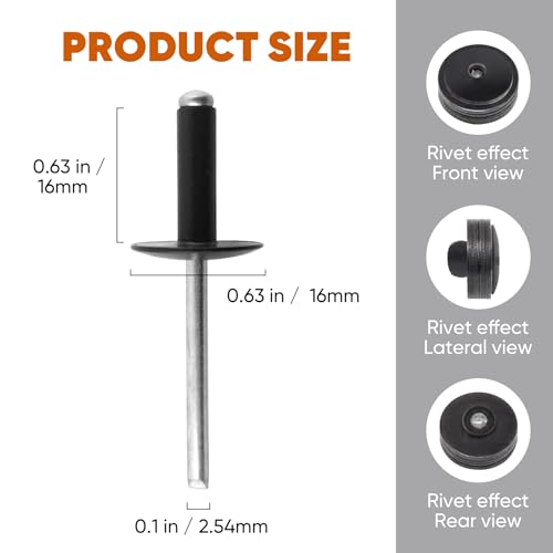 ALLCLEAN (100 pcs) 3/16 * 5/8" Large Flange Open End Black Aluminum Blind Rivets,4.8 * 16 Pop Blind Rivet - color: Black, size: 3/16"*5/8"