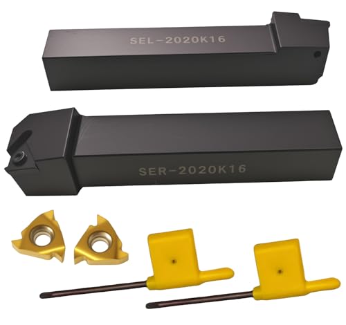 3/4" Threading Holders SER2020K16 + SEL2020K16 CNC Thread Turning Holders + 16ER/16IR AG60 Carbide Threading Inserts with Wrenches