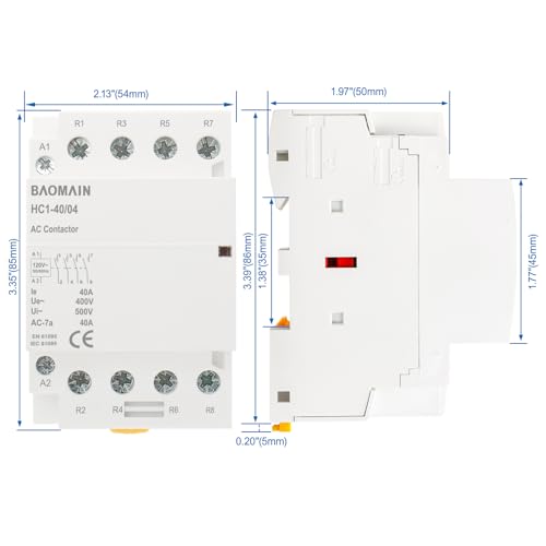 BAOMAIN 120V AC 4-Pole 40A Modular Contactor, 4NC, DIN Rail Mount