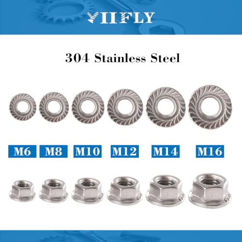 M16x2mm Metric Serrated Hex Flange Nuts, 304 Stainless Steel (A2-70), DIN 6923, Bright Finish, 5PCS - color: Silver, size: Silver M16 x 2mm