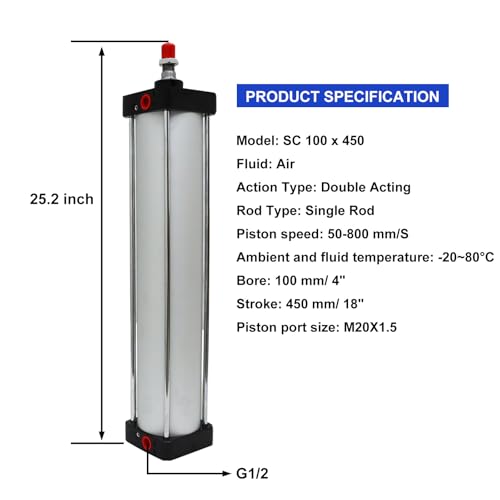 Air Cylinder Pneumatic Cylinder Aluminum Alloy Double Acting Single Rod Bore 4 inch Magnetic Stroke 18 inch