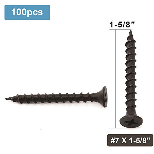 #7 x 1-5/8" Wood Screw 100PCS Black Phosphate Coated Stainless Flat Truss Head Fast Self Tapping Drywall Screws by SG TZH - size: #7 x 1-5/8"