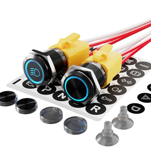 2PCS 22mm 20A Latching Push Button Switch 12V-24V DC 185 Symbol Discs - color: Blue-Latching