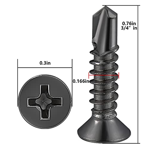 Wensilon(400pcs)#8×3/4”for Sheet Metal Self-Tapping Screws 410 Black Stainless Steel Flat Head High-Strength Quick self-Drilling Screws - color: Black, size: #8X3/4"