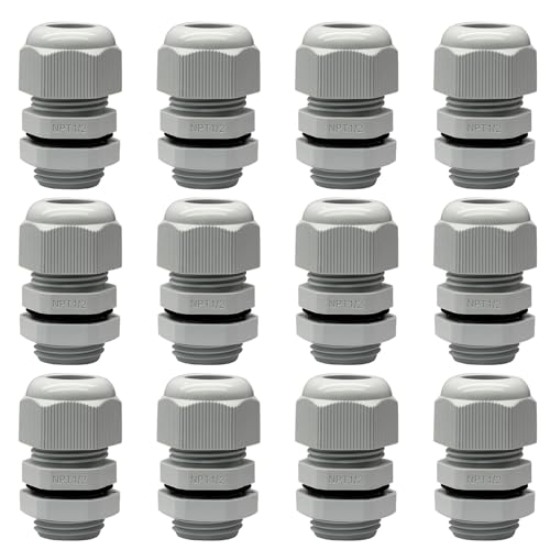 1/2" NPT Cable Glands, 6-12mm, Grey, 12 Pack - color: Grey, size: 1/2"-12PCS