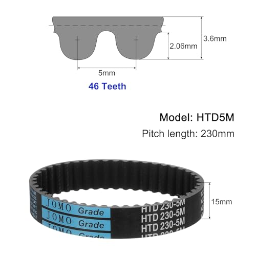 uxcell 3pcs HTD-5M Rubber Timing Belt 46 Teeth, 230mm Pitch Length x 15mm Width x 3.6mm Height, Closed Loop Pulley Timing Belt - size: 230mm