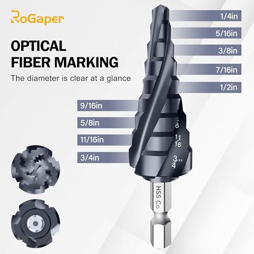 M35 Four Spiral Flute Cobalt Step Drill Bit, 1/4"-3/4" Wear-Resistant TiAlN Coated Four-Flute Step Bit, 1/4" Hex Shank Unibit Step Bit for Metal, Stainless Steel, Aluminum, Wood, Plastic - style: Four Flute-1/4-3/4
