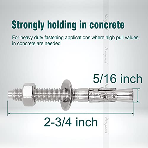 Concrete Anchors 5/16, Wedge Anchors for Concrete&Anchor Bolts - size: 5/16" x 2-3/4"