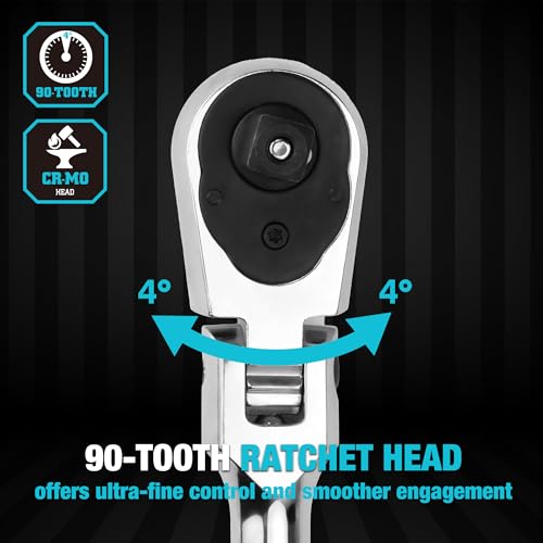 DURATECH 1/2-Inch Flex-Head Ratchet, 90-Tooth Quick-Release Ratchet Wrench - size: 1/2"(Polished)