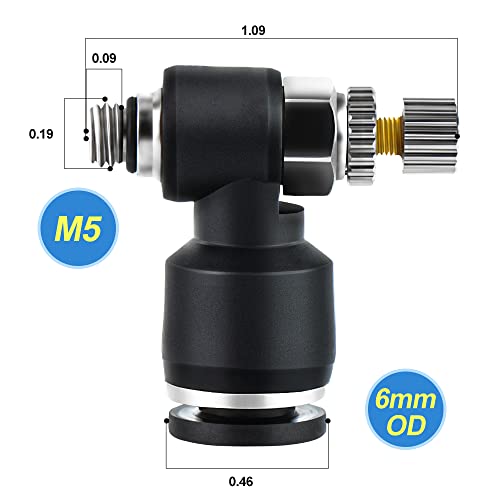 TAILONZ 6mm x M5 SL6-M5 Elbow Flow Control Valve 3Pcs - size: 6mm OD M5