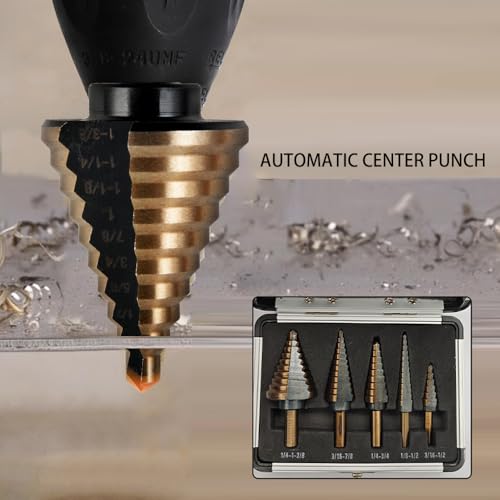 Step Drill Bits, 5PCS HSS Titanium Step Drill Bit Set - size: 5Pc Set