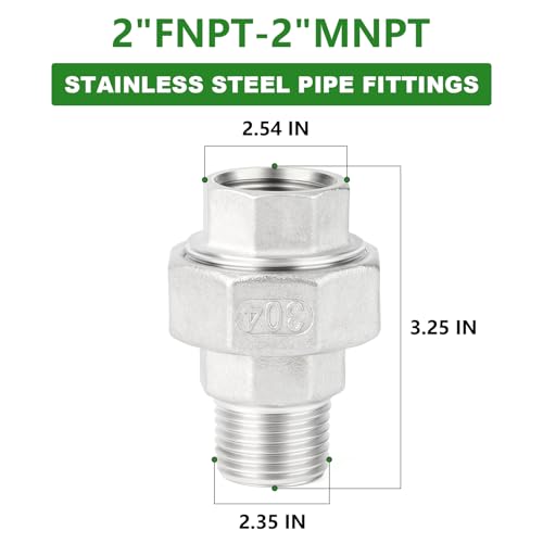 TAISHER 1PCS 304 Stainless Steel Union, 2" NPT Male x 2" NPT Female Cast Pipe Fitting - size: 2" (F x M)NPT