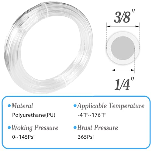 Clear PU Pneumatic Tubing Air Hose, 3/8" OD x 1/4" ID, 12m/39.4ft - color: Clear, size: 3/8in x 12M