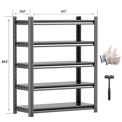Garage Shelving, 48"W x 24"D x 87"H, Heavy Duty Metal Storage Shelves - size: 87"*47.2*23.6"