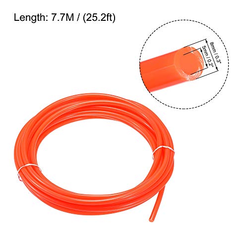 uxcell Pneumatic Tubing, Air Compressor Tube Hose PU Air Line Hose 5mm ID x 8mm OD x 7.7m/25.2Ft Bright Orange - color: Bright Orange, size: 5mmx8mm