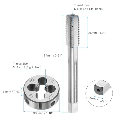 uxcell 3pcs Metric Hand Tap and Die Set, M11 x 1.5 Taper/Plug Thread Taps & Round Die, Hand Threading Tapping Tool Kit for Thread Repair - size: M11 x 1.5