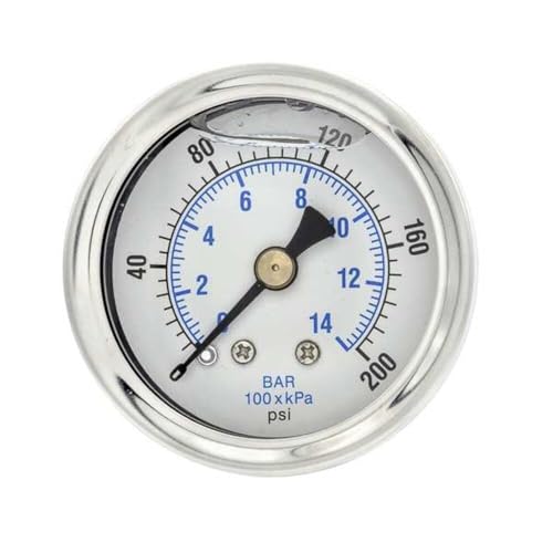 PIC Gauges 202L-158G Center Back Mount Glycerine Filled Pressure Gauge w/ SS Case/Bezel, Brass Internals, PC Lens, 1.5" Dial, 0/200 psi Range, 1/8" Male NPT - style: 0 - 200 PSI