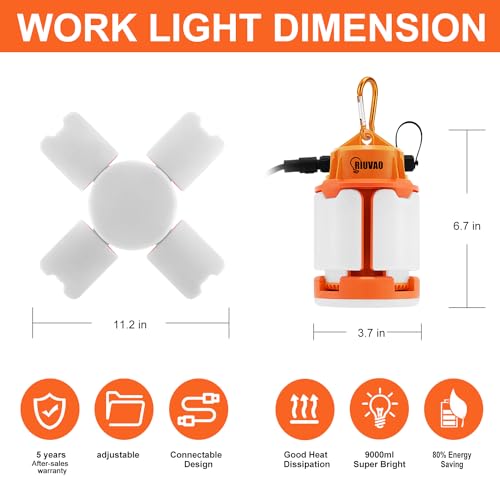 60w LED Temporary Work Light,9000Lm 5000K Super Bright Construction Lights 4 Adjustable Light Panels,Led Work Light IP67 Dust Waterproof with Hook Portable Linkable for Job Site Garage Lighting - size: 60 W