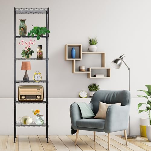 PayLessHere | 6-Tier Wire Shelf | 17"x12"x64" | Black - color: Black, size: 17"D x 12"W x 64"H