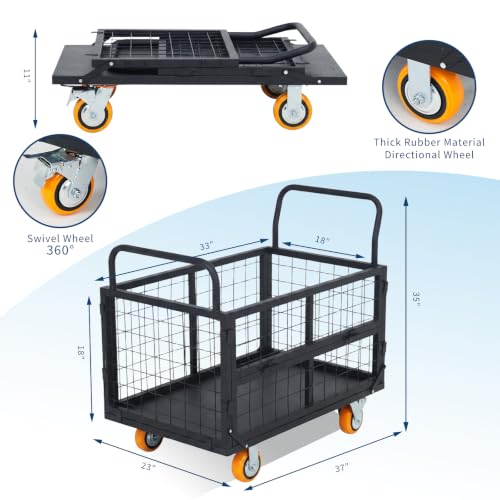 IDEALHOUSE 2000LBS Heavy Duty Platform Truck Cart with Cage Black - color: Black