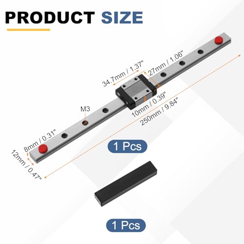 uxcell MGN12 250mm Linear Sliding Rail Guide Linear Motion Guideway - size: 250mm