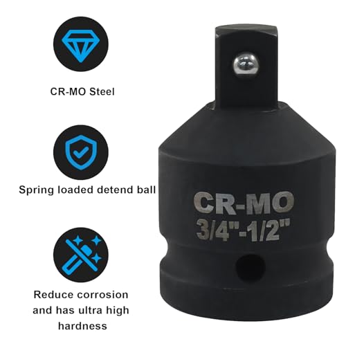 3/4" Female to 1/2" Male Impact Socket Adapter, Black Wrench Socket Adapter For Impact Driver - size: 3/4" to 1/2"