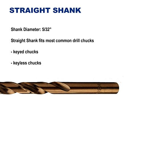 5/32-Inch Cobalt Steel M35 Jobber Length Twist Drill Bits, Pack of 12 - size: 5/32 in