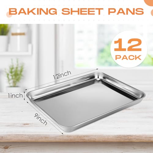 12 Pcs Metal Trays Stainless Steel Sheet Pan Baking Trays,12 X 9 X 1 Inch - size: 12 x 9 x 1 Inch