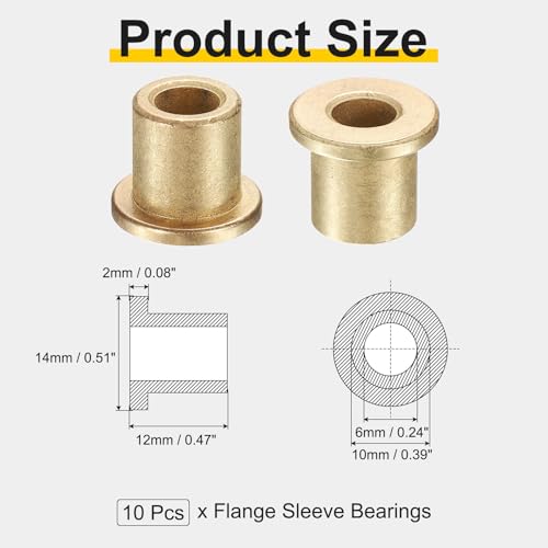 uxcell 10Pcs Flange Sleeve Bearings, 6mm Bore x 10mm OD x 12mm Length, Self-Lubricating Sintered Bronze Bushings - size: 6mm Bore x 10mm OD x 12mm Length