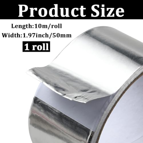 GORGECRAFT 10m*48~50mm Repair Aluminum Foil Tape Duct Tape Heavy Duty Waterproof Premium Silver Metal HVAC Heat Tapes High Temperature Dryer Vent Insulation Supply for Ductwork Sealing Furnace