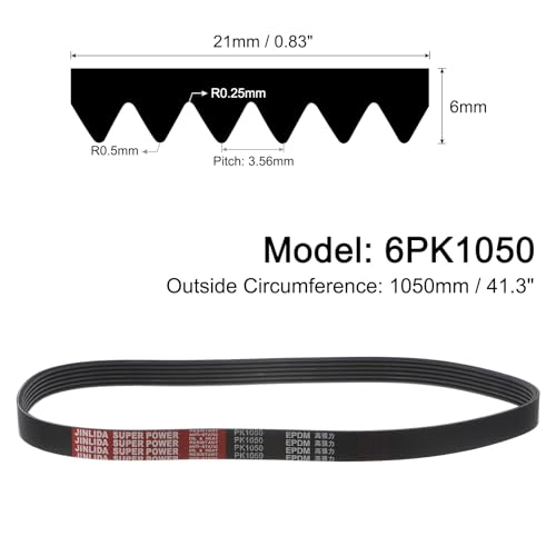 uxcell 6K413/6PK1050 Serpentine Belt 6 Ribs 1050mm Length x 21mm Width x 5mm Height, EPDM Poly V Belt, Multi Wedge Micro V Belt for Vehicle - size: 6PK1050