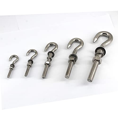 12Pcs M6 Stainless Steel Eye Bolt with Nut and Washers Long Shank Threaded Rod Round Hook Eyelet Bolt Screw - size: M6