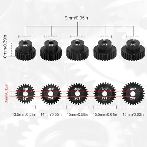 OGRC 48P 24T 25T 26T 27T 28T Pinion Gear for 1/10 RC Monster Truck Buggy - size: 24T 25T 26T 27T 28T