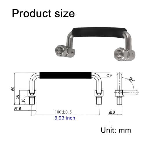 304 Stainless Steel Folding Handle, Hole Center 3.93 in with Nut - size: Hole Center 3.93 in, style: With Nut