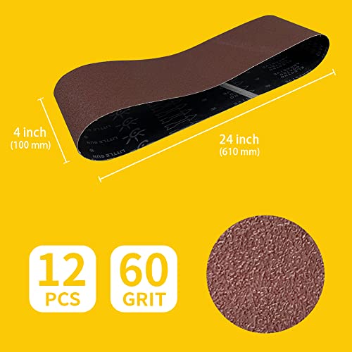 4 x 24 Inch 60 Grit Sanding Belt | Premium Aluminum Oxide Sanding Belt | Premium Sander Sandpaper – 12 Pack - size: 60 Grit