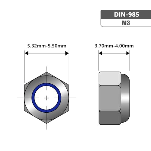 M3 Black Nylon Insert Lock Nuts, Stainless Steel 304 (18-8) Black Coating Lock Nuts with Nylon Insert, 100pcs - color: Black, size: M3-0.5